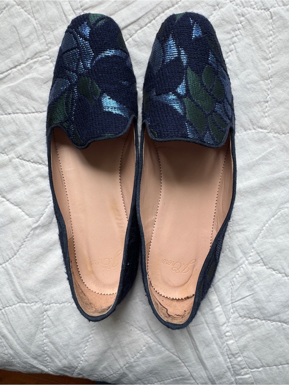 J. Crew Navy Floral Embroidered Loafers